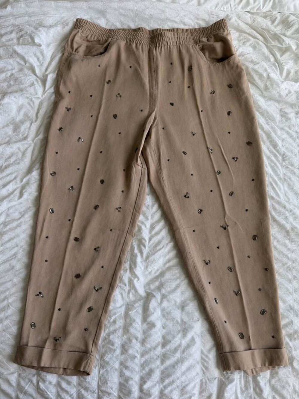 Chico's Rhinestone Khaki Ankle Pants Size 3 16W 16 Plus Size Curvy